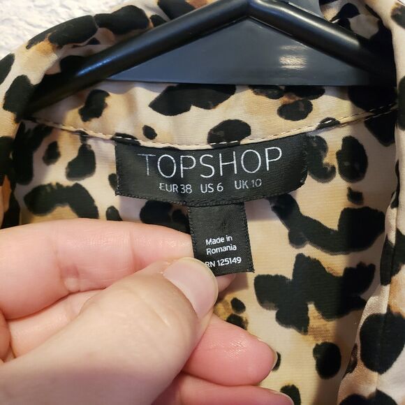 Topshop Leopard Animal Print Long Sleeve Shirt Women's SZ 6 Button Up Yellow Lin - Picture 7 of 7